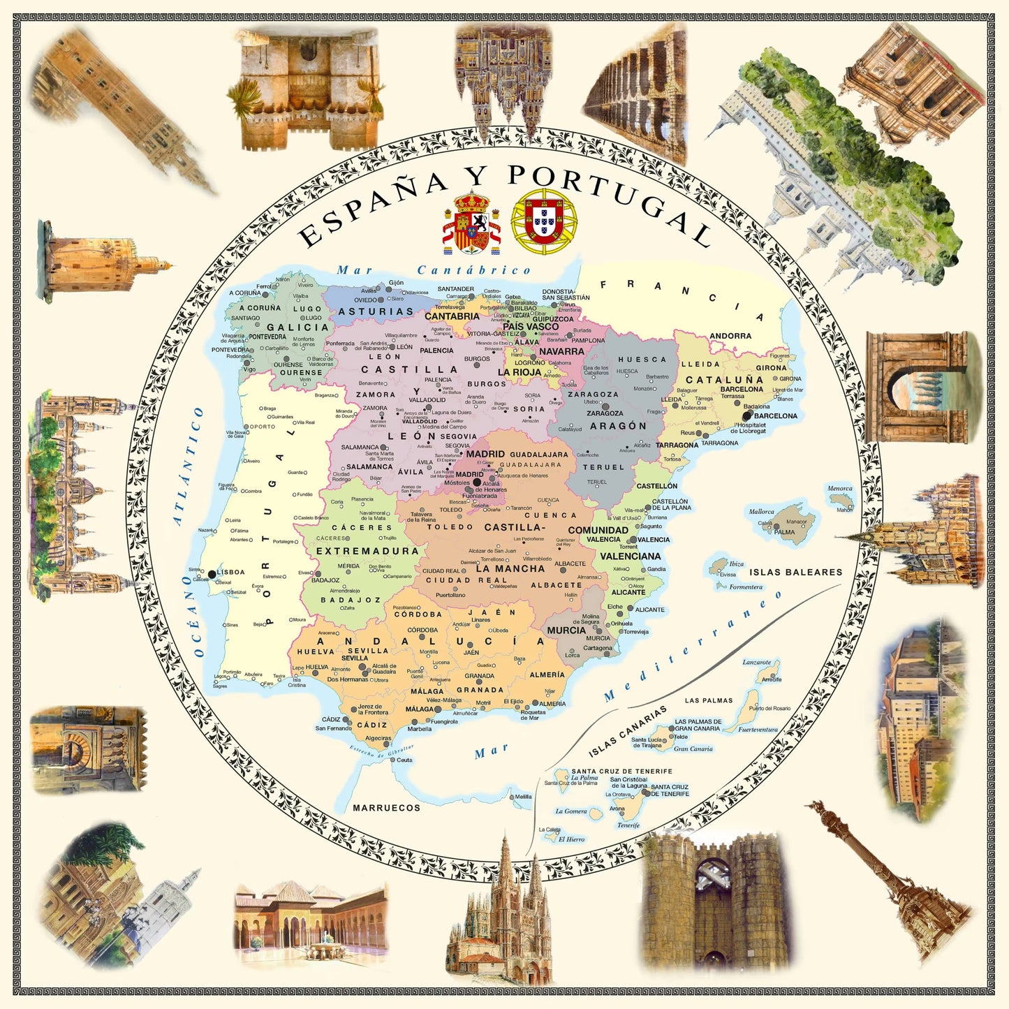 Mantel antimanchas del mapa de España y Portugal